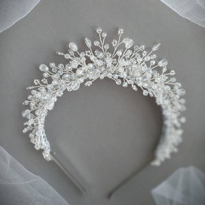 Bridal tiara Crystal headband Bridal headband Wedding headband Beaded headband Crystal crown Bride headband Crystal headpiece Silver tiara image 1