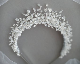 Bridal tiara Crystal headband Bridal headband Wedding headband Beaded headband Crystal crown Bride headband Crystal headpiece Silver tiara