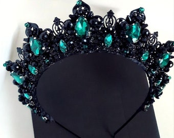 Emerald Green Tiara | Black Crown | Gothic Emerald Headpiece