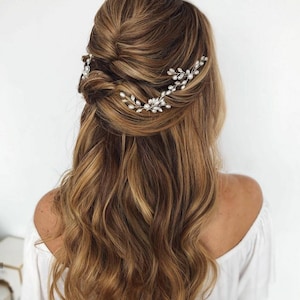 Élégantes épingles à cheveux perlées Épingles à cheveux de mariée Ensemble d'épingles à cheveux perlées Morceau pour mariée Accessoires de tête de mariée Épingles à cheveux de mariage Peach Fuzz image 2