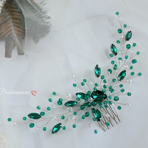 Emerald green hair comb Emerald hair piece Emerald headpiece Green hair comb Green hair vine Emerald jewelry Emerald hair comb