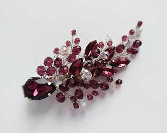 Bridal hair clip ANY COLORS Side small claw hair clip Bridal hair piece Burgundy hair comb Wedding hair clip Rhinestone hair clip Red hair