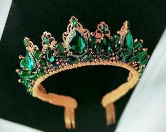 Handmade Emerald Crystal Tiara | Prom green tiara | Gold bridal crown