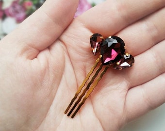 Crystal hair pins ANY COLOR Bridesmaid hair pin Wedding hair pins Bridesmaids gift Burgundy hair comb Gold red hair piece Bridal hair comb