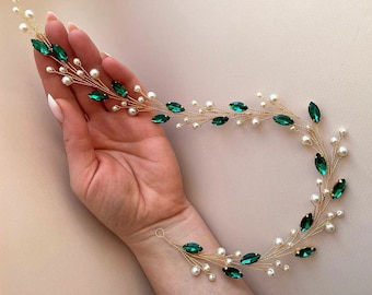 Emerald headpiece Emerald hair vine Green hair vine Bridal hair vine Wedding hair vine Emerald tiara Emerald hair piece Emerald headband