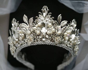 Wedding tiara bridal headband Wedding headband Bridal tiara Pearl tiara Bridal crown Wedding crown Tiaras and crowns Leaf crown Pearl crown