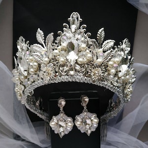 Bridal tiara set Wedding tiara bridal headband Wedding headband Pearl tiara Bridal crown Wedding crown Tiaras and crowns Leaf crown pearl