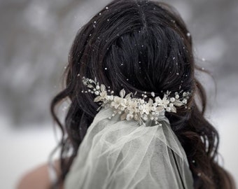 Peine de pelo floral Peine de flores de boda Pieza de pelo nupcial Peine de pelo perla Peine de pelo Boho Peine de pelo de flores Peine de velo de boda Tocado floral