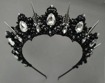 Corona negra Corona negra gótica Tiara de boda Tiara nupcial Corona gótica Corona de halo negro Diadema negra Corona de boda personalizada Tiara gótica