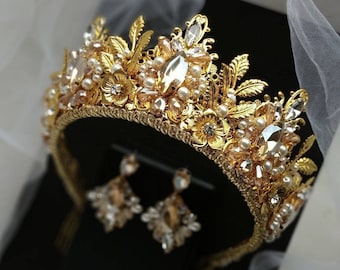 Parure de bijoux en or Couronne en or Diadème de mariée en or Couronne en feuille d'or Bandeau en feuille Couronne de mariage en or Diadème de mariée en or Couronne de feuille d'or