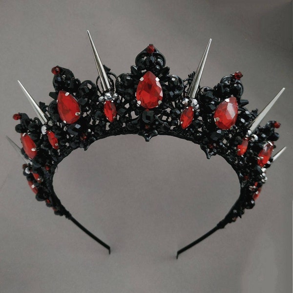 Black crown Red crown Black tiara Black halo crown Gothic crown Spike crown Evil queen crown Gothic tiara Persephone crown Black diadem