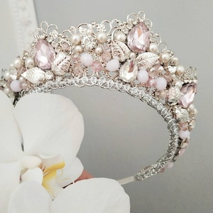 Light pink tiara Bridal headband Wedding tiara Bridal tiara Quinceanera tiara Princess tiara Pink crown Flower girl tiara Pink opal tiara