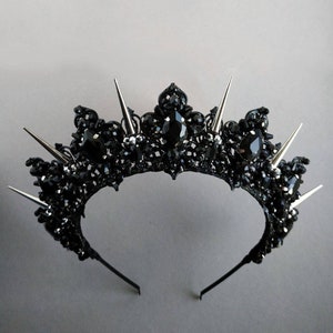 Schwarze Krone ANY COLOR STRASS Gothic Krone Spike Krone Schwarze Tiara mit Metallspikes Schwarze Halo Krone Schwarze Hochzeitskrone