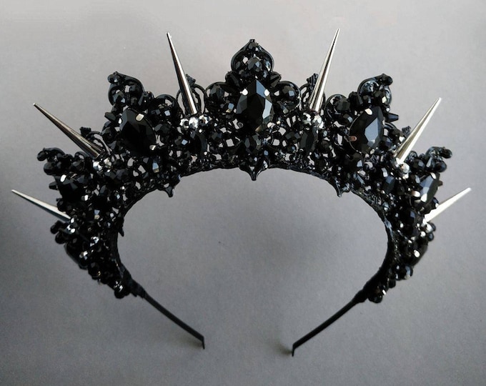 Black Gothic Crown | Spike Tiara | Black Halo Headband | ANY Color Rhinestones