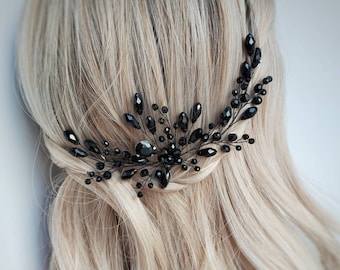 Black Crystal Bridal Hair Pin | Wedding Hair Accessory  display picture 2