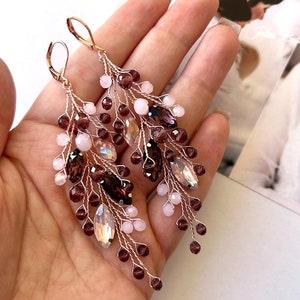 Burgundy blush earrings Burgundy crystal earrings Maroon earrings Dark red earrings Bridesmaid earrings Bridal earrings Ruby earrings
