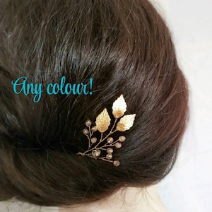 Gold leaf hair pin Wedding hair pins Gold hair pin Gold hair piece Bridal hair pins Crystal hair pins Bridal hair piece hair accessories