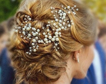 Bridal hair vine pearl hair piece ivory hair piece Bridal hairpiece Ivory and gold headpiece Bridal hairpiece Wedding hairpiece pearl
