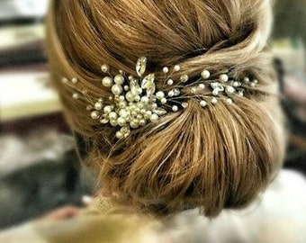 Pearl wedding comb Pearl hair comb Ivory pearl comb Gold hair comb Bridal Hair Comb Bridal hair piece Wedding hair piece Boho hair comb