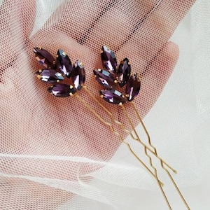 Purple hair pins Crystal hair pins Rhinestone hair pins Purple jewelry Rhinestone hair pins Amethyst hair clip Amethyst hair pin lilac