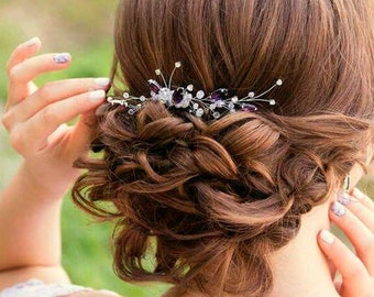 Bridesmaid hair comb ANY COLOR Crystal hair comb Rhinestone hair comb Wedding hair piece Gold bridal comb Purple hair comb Purple hair pin