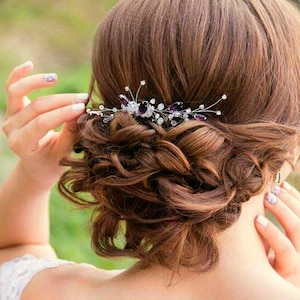 Bridesmaid hair comb ANY COLOR Crystal hair comb Rhinestone hair comb Wedding hair piece Gold bridal comb Purple hair comb Purple hair pin image 1