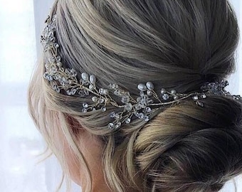 Diadema nupcial de perlas / Tocado de boda / Accesorio para el cabello de rama