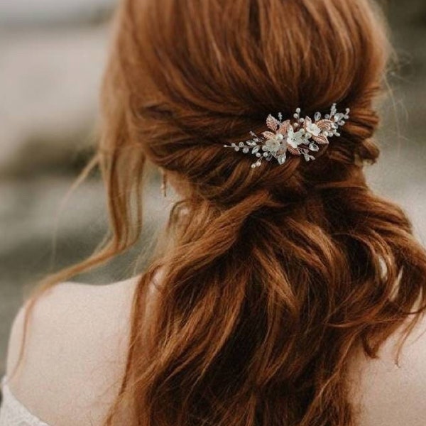 Floral hair comb rose gold jewelry Bridal hair piece Bridal headpiece Wedding hair piece Bridal hair comb Rose gold headpiece