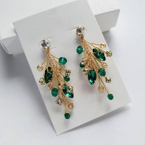 Emerald stud earrings Dark green earrings Green gold earrings Bridesmaid earrings Green drop earrings Green gold earrings Emerald jewelry