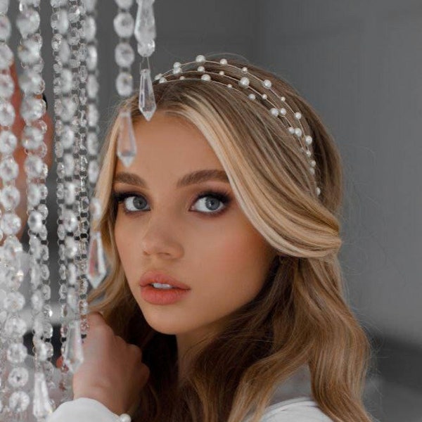 Pearl Bridal Headband | Wedding Hair Piece | Minimalist Pearl Tiara