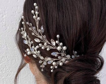 Forcina Per Capelli Da Sposa Con Foglia Easedaily, Accessorio Per Capelli Da Sposa Con Perle Dorate E Strass Per Donne E Ragazze~p123153046