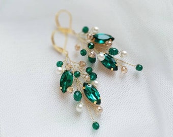 Emerald earrings Dark green earrings Green gold earrings Bridesmaid earrings Green drop earrings Green gold earrings Emerald jewelry