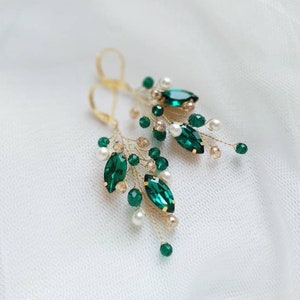Emerald earrings Dark green earrings Green gold earrings Bridesmaid earrings Green drop earrings Green gold earrings Emerald jewelry