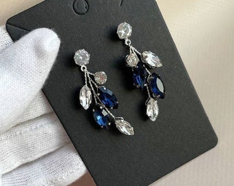 Crystal blue earrings Bridesmaid Earrings Navy blue earrings Rhinestones earrings Bridal earrings Wedding earrings Crystal earrings bride