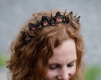 Black Chameleon Tiara | Gothic Spiked Crown | Rainbow Black Hair Jewelry