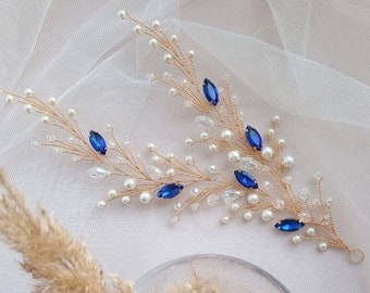 Blue headband Something blue hair vine Pearl hair vine Blue tiara Bridal hair piece Wedding head piece Blue head piece Wedding hair piece