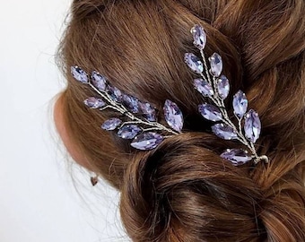 Purple hair pin ANY RHINESTONES COLORS Wedding hair accessories Crystal hair pins Lilac jewelry Lavender hair piece Purple hair comb