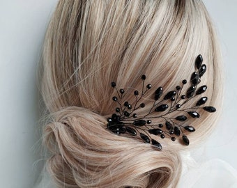 Prom Hair Comb Black Crystal Hair Piece Black Halloween Hair Etsy
