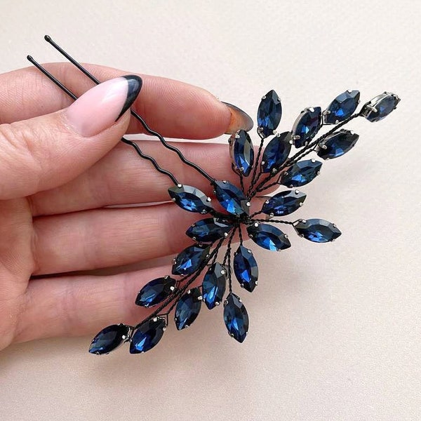 Navy blue and black hair pin Royal blue hair pins Wedding hair pins Something blue hair accessories Bridesmaid hair pin Blue hair vine