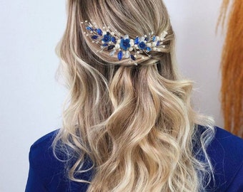 Royal blau Haarkamm Saphir Schmuckset Blau Hochzeit Schmuck Braut Haarkamm Blumen Haarkamm Blau Brautkamm Blau Haarschmuck