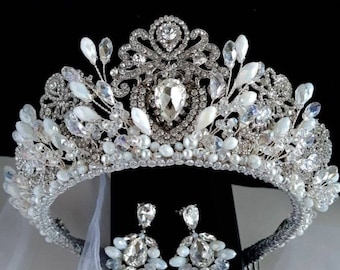 Bridal tiara set Wedding tiara Crystal crown Quinceanera crown Queen crown Bride crown Wedding crown for bride Crystal bridal crown