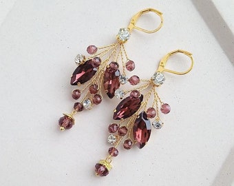 Gold ruby earrings Burgundy earrings Ruby earrings dangle Red crystal earrings Ruby dangle earrings Ruby gold earrings Ruby earrings gold