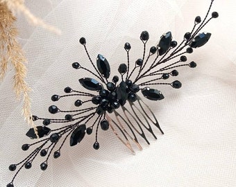 Black Crystal Hair Comb | Rhinestone Bridal Hair Piece