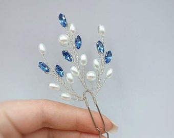 Dusty blue hair pin Pearl hair pins Bridal hair pins Clear sky hair pin Pearl hair pin set Glacier lake hair pin Wedding hair pins