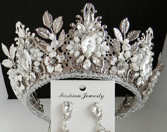 Tiara nuziale Corona nuziale Cerchietto nuziale Corona nuziale Tiara di cristallo Copricapo nuziale Corona sposa Tiara argento Corona invernale Corona reale