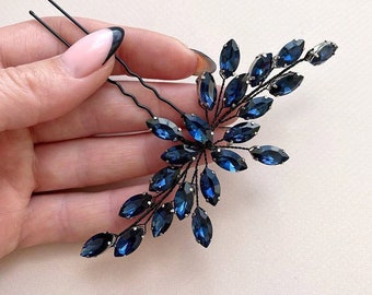 Navy blue crystal hair pin | Black hair accessory