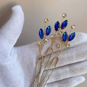 Something blue hair pin Navy blue hair pins Crystal hair pins Bridesmaid hair pin Wedding hair pins Rhinestone hair pin Bride something blue