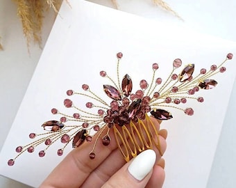 Pettine per capelli bordeaux Copricapo da sposa Pezzo per capelli bordeaux Pettine di cristallo da sposa Copricapo bordeaux Pettine per capelli con strass Copricapo bordeaux