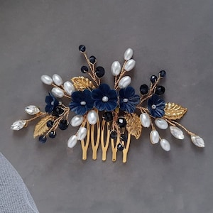 Navy blue jewelry set Navy blue hair comb Navy jewelry set Navy blue earrings Blue hair combs Navy blue hair comb Something blue bride