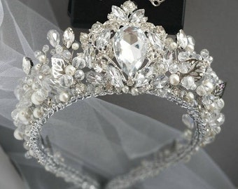 Tiara da sposa per donna Tiara di perle con strass Cerchietto da sposa Tiara da sposa Cerchietto di perle Corona da sposa Corona di cristalli Corona da sposa